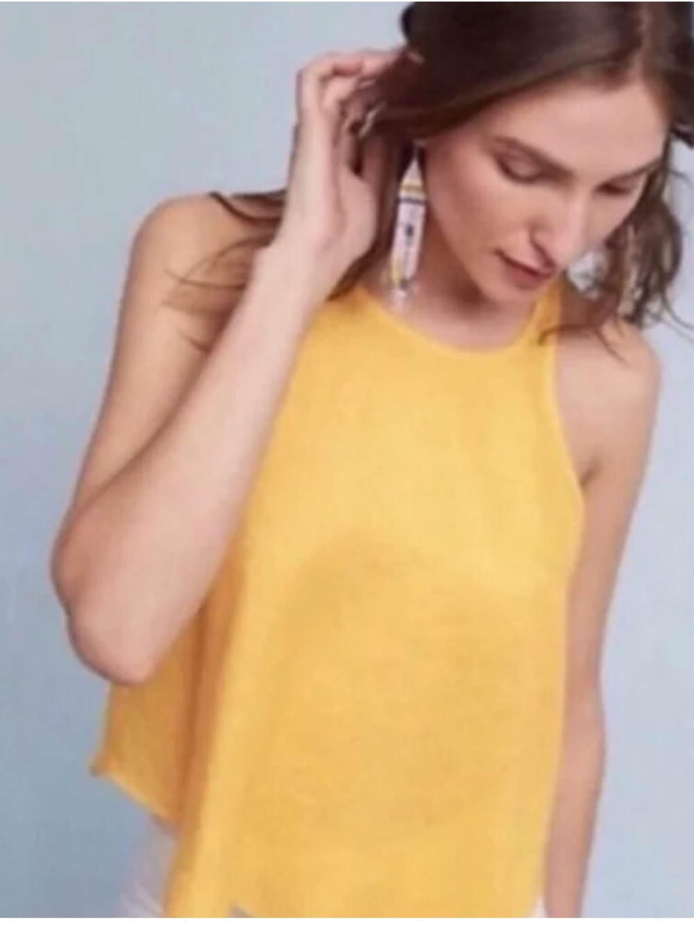 Anthropologie Maeve 100% Linen Yellow Swing Tank Made in USA Small